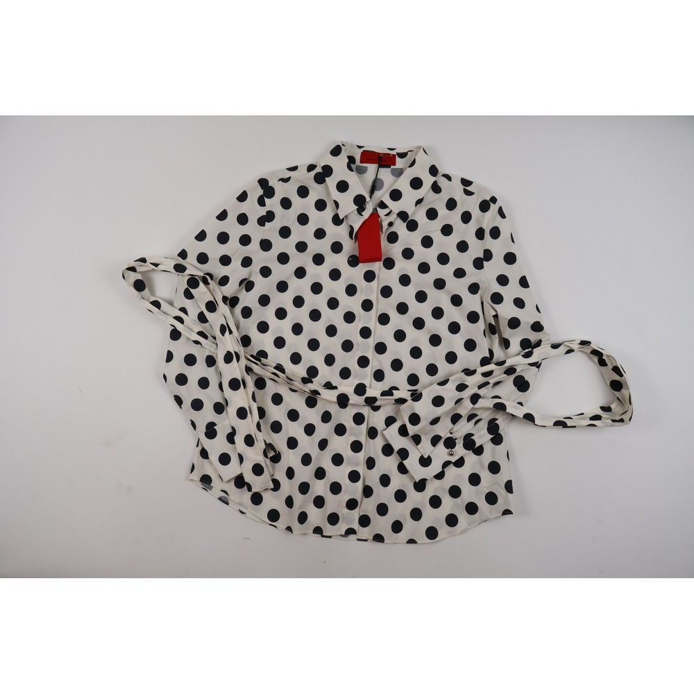 Carolina Herrera Button Down Shirt Polka Dot White Black 8 Silk NWT MSRP 595